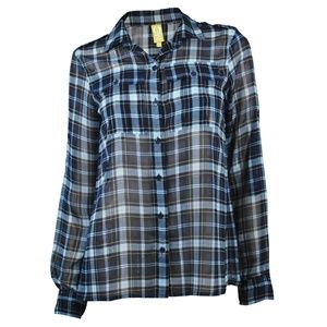QMack Sheer Long Sleeve Plaid Button Down Shirt XS
